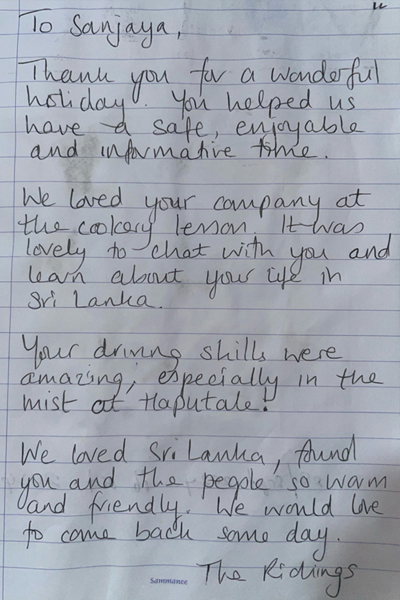 Handwritten testimonial from Richings